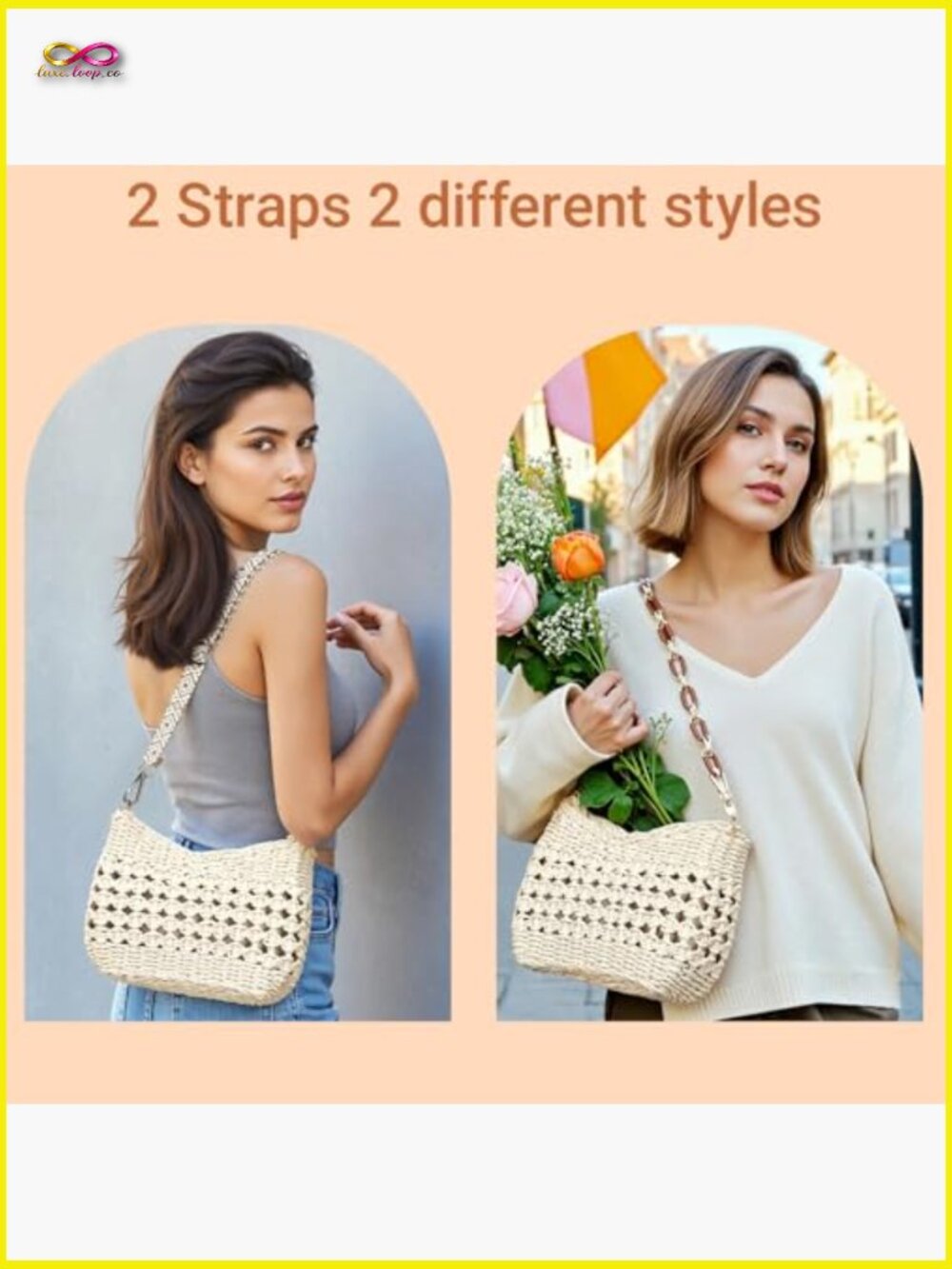 Handmade Straw Woven Crossbody Bag Hobo Shoulder Purse Summer Beach Boho - Picture 4 of 7